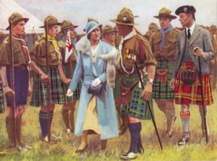King George VI and Queen Elizabeth inspect scouts at Portree, on the Isle of Skye c1935. Creator: Unknown.