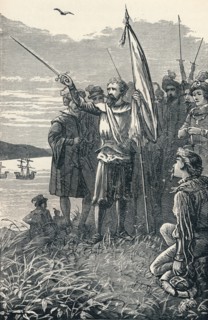 Columbus Takes possession of San Salvador for Spain, 1904. Artist: Unknown