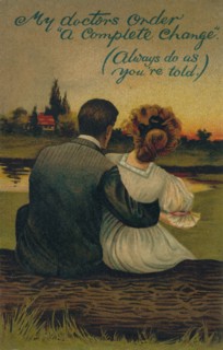 A humorous postcard depicting a courting couple, 1908. Artist: Unknown