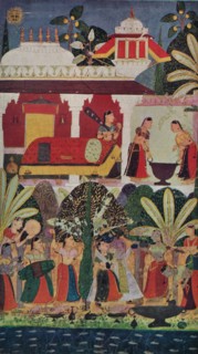 Krishna and the Gopes (gopis) at the Spring Festival, 17th century, (1929). Artist: Unknown