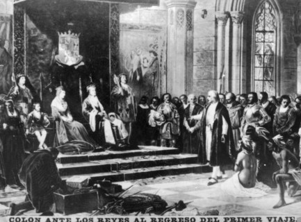 Colombus returns from his first trip,  (15th century), 1920s. Artist: Unknown