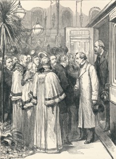 Lord Beaconsfield and Lord Salisbury at Charing Cross Railway Station, 1896. Artist: Unknown