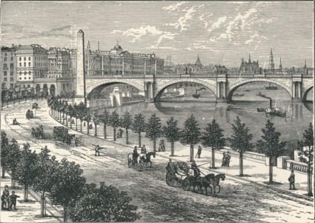 The Thames Embankment, showing Cleopatra's Needle, 1896. Artist: Unknown