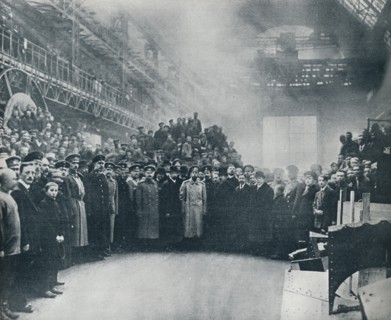 The Czar, taken among the workmen at the great Putiloff Munition and Engineering Works, 1914. Artist: Unknown