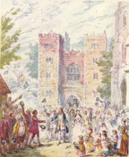 Randulph Crew's Marriage with Hilda at Lambeth Church, (1842), 1903. Artist: Unknown