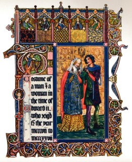 Costume of a Man & a Woman in the time of Edward II, (1909). Artist: Unknown