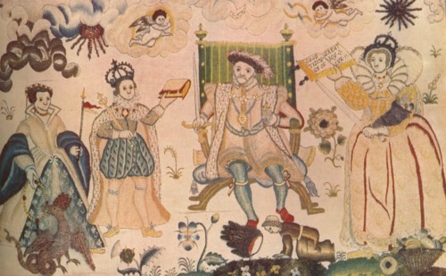 A tapestry featuring Henry VIII, Edward VI and Elizabeth I. Thought to be Elizabethan, (1914). Artist: Unknown