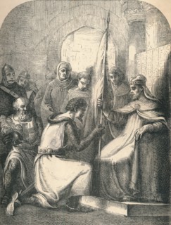 Hugh de Vermandois receiving a consecrated Banner from Pope Urban, 1869. Artist: Unknown