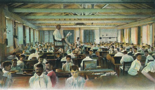 Lector reading to cigar rollers, Cigar Factory, Havana, Cuba, 1910s. Artist: Unknown
