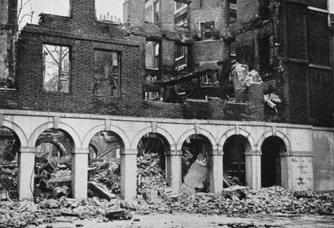 'The Cloisters in the Temple after having been wrecked by fire', 1941. Artist: Unknown.