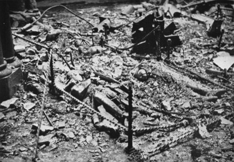 'Two of the effigies of the Knights in the round of the Temple Church, gutted by fire, 1941'. Artist: Unknown.
