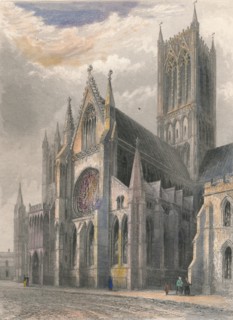 'Lincoln Cathedral - View of South Transept & Central Tower', 1836. Artist: Benjamin Winkles.