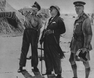 'Mr. Churchill with Sir A. Tedder and Gen. Auchinleck.', 1942. Artist: Unknown.