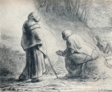 'Bergeres Se Chauffant', (Shepherds at a Fire), 19th century. Artist: Jean Francois Millet.