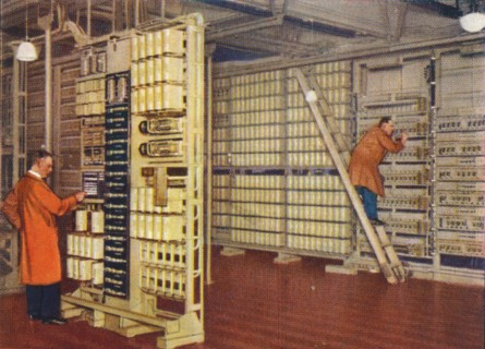 Automatic telephone exchange, 1938. Artist: Unknown.