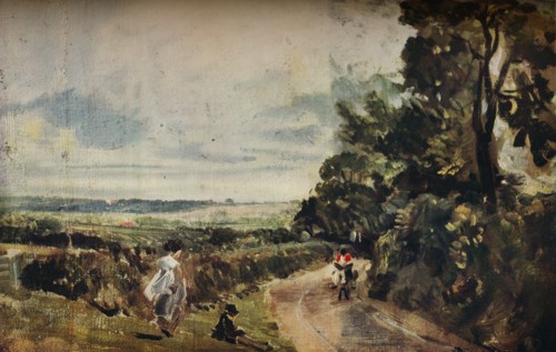 'A Country Road with Trees and Figures (recto); Willy Lott's House (verso)', c1830.