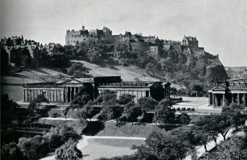 'View of the National Gallery of Scotland and Edinburgh Castle', c1945. Artist: Unknown.