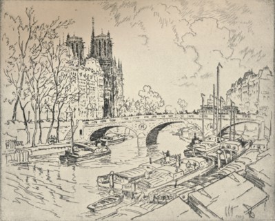'The Seine at Notre Dame', 1915. Artist: Lester George Hornby.