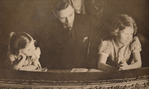 The Duke of York and Princesses Elizabeth and Margaret at the pantomime, 6 February 1935.  Artist: Unknown.