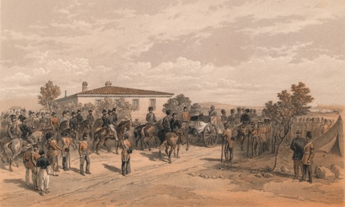 'The Funeral Cortege of Lord Raglan Leaving Head Quarters', 1856. Artist: Thomas Picken.