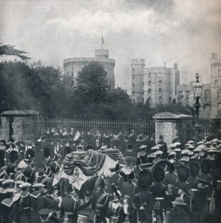 King Edward VII's hearse being drawn into the grounds of Windsor Castle, 1910 (1911). Creator: Horace Walter Nicholls.