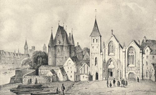 'The Maison du Lieutenant and the Church of St Landry in 1540', 1915. Artist: Unknown.