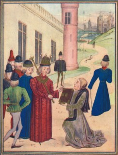 Froissart presenting his book of love poems to Richard II in 1395, 1905. Artist: Unknown.