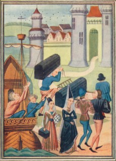 The landing of the Lady de Coucy at Boulogne, 1399 (1905). Artist: Unknown.