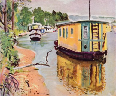 'Houseboats, Loch Lomond', c1924. Artist: George Leslie Hunter.