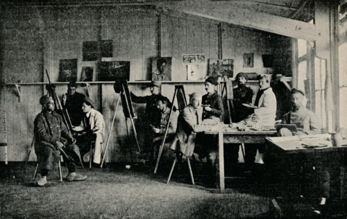 'Artist Prisoners of War in their studio at Giessen', c1916. Artist: Unknown.