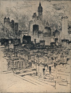 'New York From Brooklyn Bridge', c1908. Artist: Joseph Pennell.