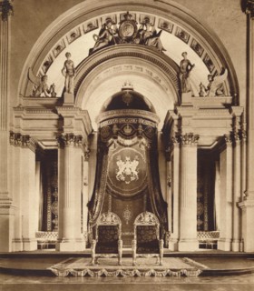 Thrones in the ballroom at Buckingham Palace, 1935. Artist: Unknown.