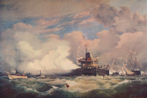 'The Turret Armour-Clad Ship 'Devastation' at Spithead, 1873 (1906). Artist: Unknown.