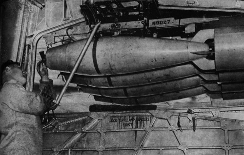 Heavy bombs in the racks of a RAF Short Sunderland flying boat, c1940 (1943). Artist: Unknown.