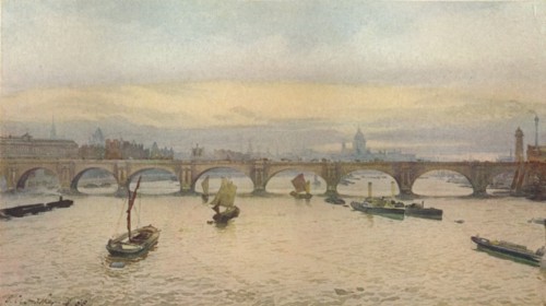 'Waterloo Bridge From Charing Cross Railway Bridge', 1888 (1926). Artist: John Crowther.