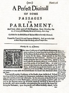 Front page of A Perfect Diurnall of Some Passages in Parliament, 1643 (1905). Artist: Unknown.