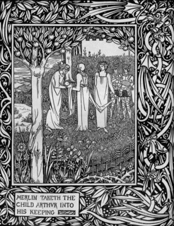'Merlin Taketh the Child Arthur into His Keeping', c1893. Artist: Aubrey Beardsley.