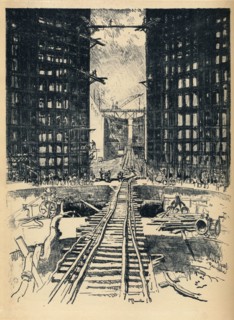 'The Gates of Pedro Miguel Lock', 1912. Artist: Joseph Pennell.