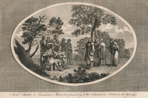 St Augustine, a Benedictine monk, first preaching to the Saxons in Kent, 597 (1793). Artist: Unknown.