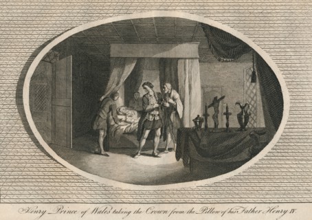 Henry, Prince of Wales taking the Crown from the pillow of his father Henry IV, 1413 (1793). Artist: Unknown.