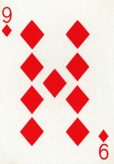 9 of Diamonds from a deck of Goodall & Son Ltd. playing cards, c1940. Artist: Unknown.