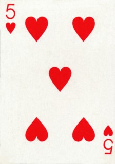 5 of Hearts from a deck of Goodall & Son Ltd. playing cards, c1940. Artist: Unknown.