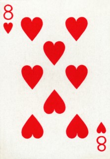 8 of Hearts from a deck of Goodall & Son Ltd. playing cards, c1940. Artist: Unknown.