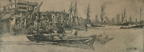 'Thames Warehouses', 1859, (1904). Artist: James Abbott McNeill Whistler.