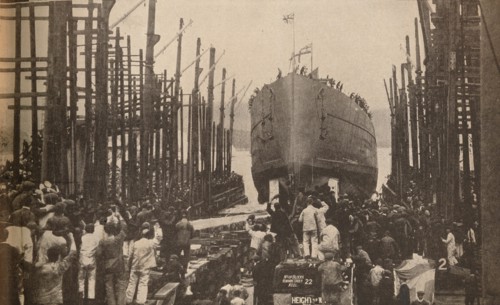 'Launch of H.M.S. Lion in August, 1910', c1910, (1935). Artist: Unknown.