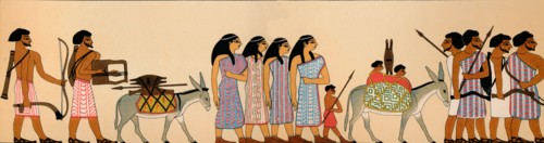 ''The Arrival of a Tribe of Semitic Nomads in Egypt', 1895 BC, (1903). Artist: Unknown.