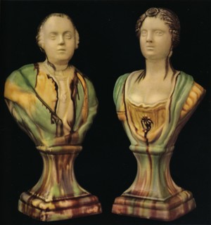 'A Pair of Staffordshire Earthenware Busts Representing King George III and Queen Charlotte, with Tr Artist: Unknown.