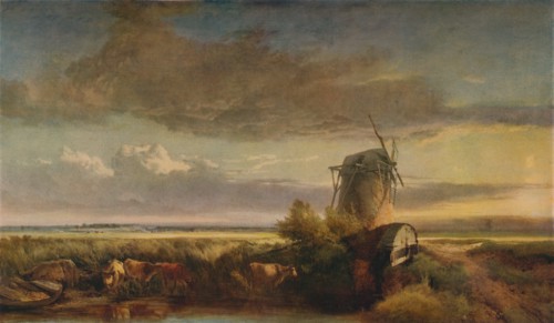 'Mills on the Fens', c1853. Artist: Henry Bright.