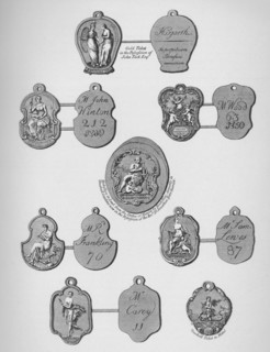 'Gold, silver, and lead tickets admitting to Vauxhall Gardens', c1740, (1912). Artist: James Stow.