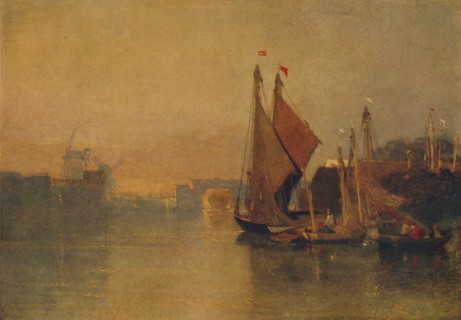 'View from Yarmouth Bridge, Norfolk, Looking towards Breydon, Just after Sunset', c1823. Artist: John Sell Cotman.